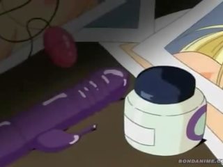 Nasty cartoon fancy woman begs to be untied but still gets her wet pussy and tight Anal filled by a toy