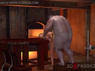 Fat maniac fucks a pleasant blonde in the basement