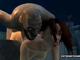 Erotic 3D seductress Fucked in a Graveyard by a Zombie